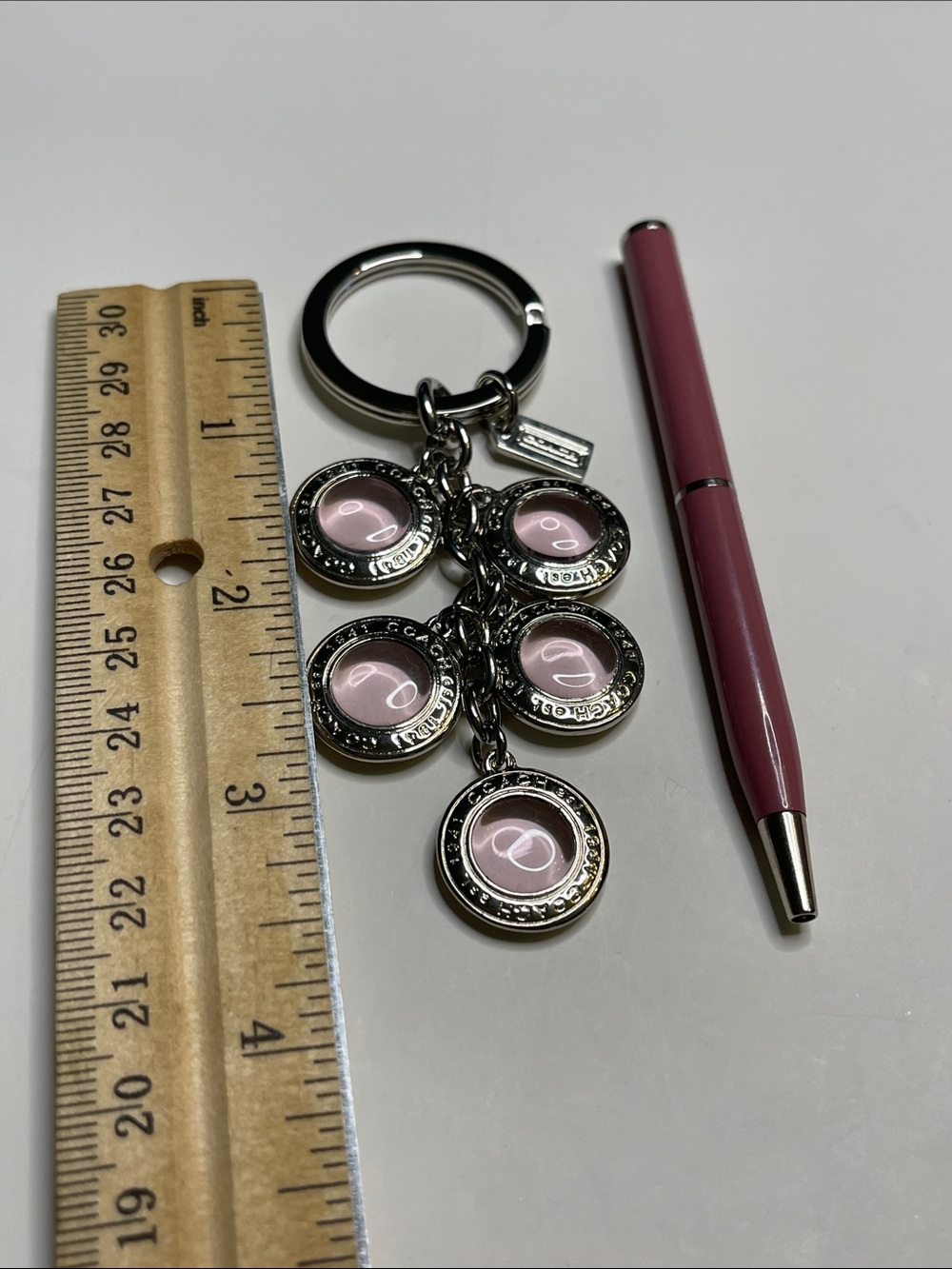 Coach Silver Keyring with Pink Enamel Disc Charms and Coach Pen - Picture 3 of 6